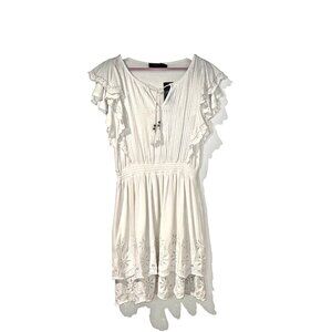 🖤RALPH LAUREN Womens Sz 8 Cottage Core Coquette Eyelet Tie-Neck White Dress NWT